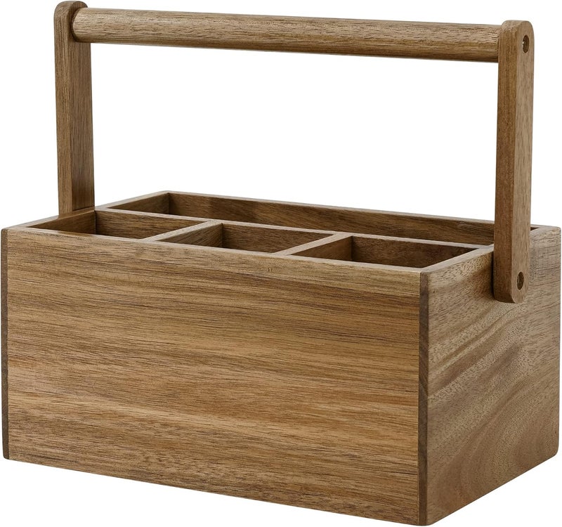 VaeFae Acacia Silverware Caddy with Handle, Wooden Utensil Holder, Mulip-pose Organizer for Kitchen, Office, Bathroom, Bedroom - Image 1